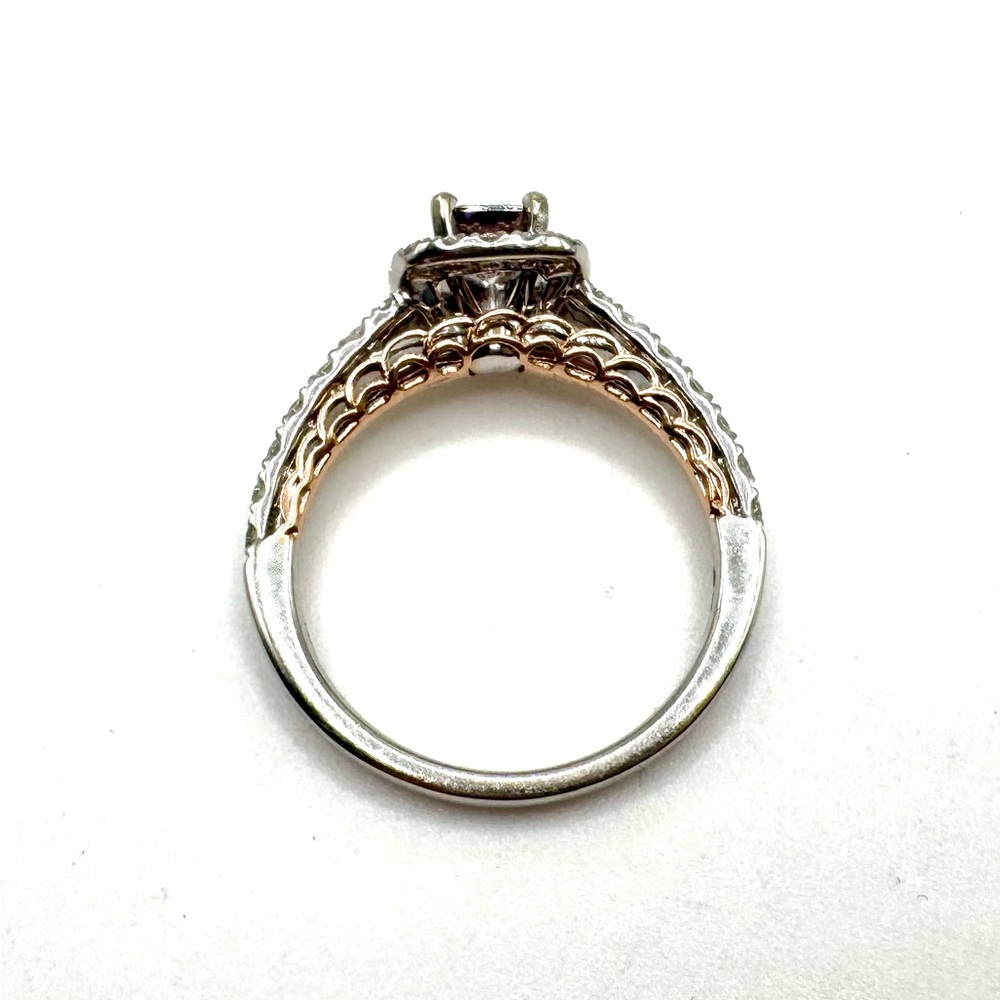 14k Two Tone White and Rose Gold Halo Style Purple Diamond Engagement Ring - Picture 5 of 5